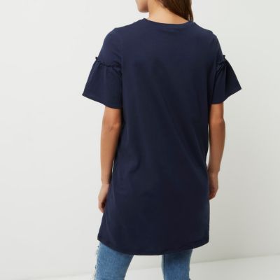 Navy frill front jumbo T-shirt